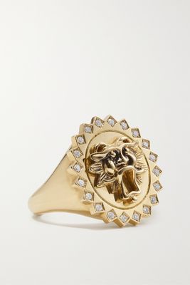 Storrow - Leo Lion 14-karat Gold Diamond Signet Ring - 7