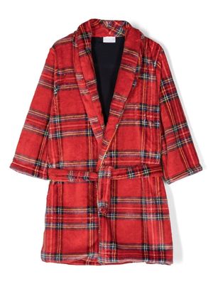 Story Loris plaid pattern hooded robe - Red