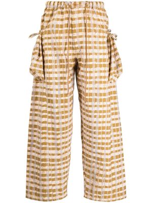 STORY mfg. check-print wide-leg trousers - Brown