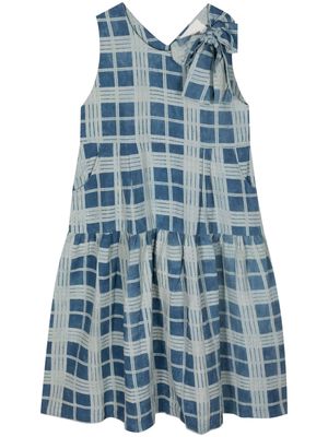 STORY mfg. checkered cotton-linen blend dress - Blue