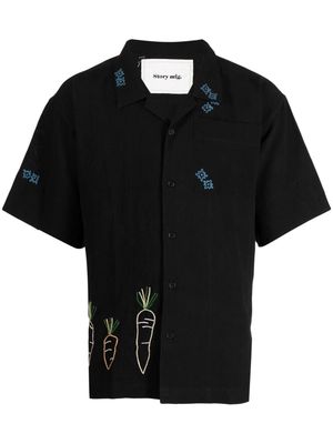 STORY mfg. embroidered-motif cotton-linen blend shirt - Black