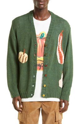 Story mfg. Men's Twinsun Embellished Organic Cotton Cardigan in Green Squash
