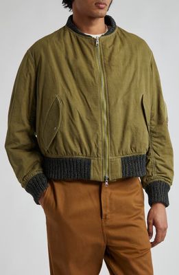 Story mfg. Seed Reversible Organic Cotton Bomber Jacket in Olive Wonky-Wear