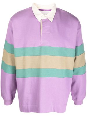 STORY mfg. stripes-print long-sleeved polo shirt - Purple