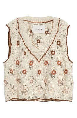 Story mfg. Tea Crochet Organic Cotton Sweater Vest in Rose Georgian