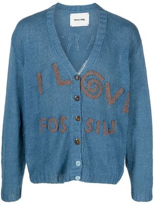 STORY mfg. Twinsun slogan-embroidered cardigan - Blue