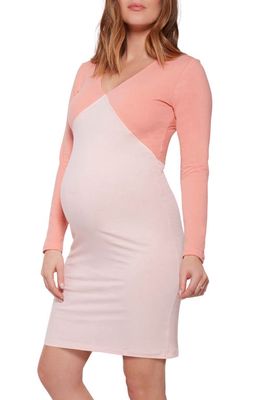 Stowaway Collection Boom Long Sleeve Maternity Cover-Up Dress in Pink