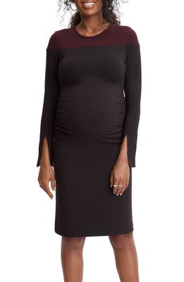 Stowaway Collection Colorblock Maternity Dress in Black/Burgundy