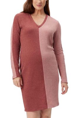 Stowaway Collection Colorblocked Long Sleeve Maternity Dress in Pink