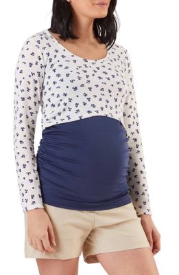 Stowaway Collection Long Sleeve Crop Maternity/Nursing Top in Ivory
