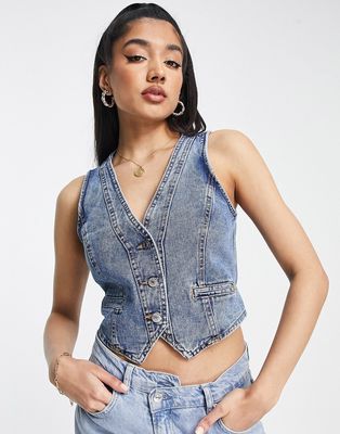Stradivarius 00s denim vest-Blue