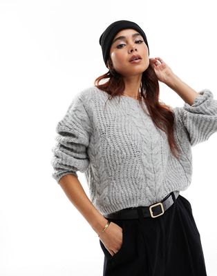 Stradivarius cable knit sweater in gray