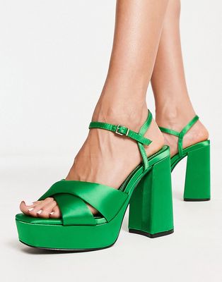 Stradivarius chunky platform heeled sandals in green
