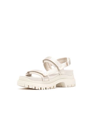 Stradivarius chunky sporty sandals with cleated sole in ecru-White