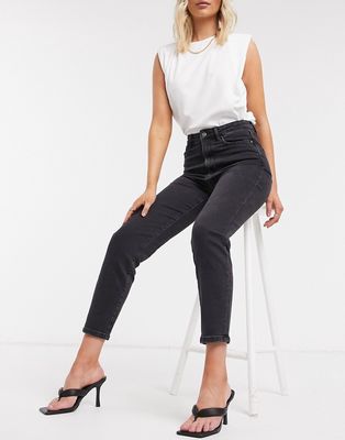 Stradivarius cotton slim mom jeans with stretch in black