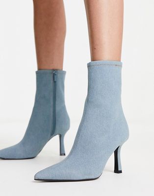 Stradivarius denim sock boots in light blue