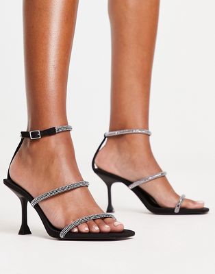 Stradivarius embellished heeled sandal in black