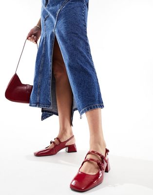 Stradivarius heeled mary jane shoes in red