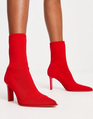 Stradivarius heeled sock boot in red