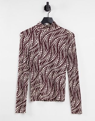 Stradivarius long sleeve high neck top in abstract spot print-Multi