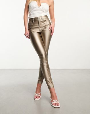 Stradivarius metallic high waist jeans in gunmetal-Silver