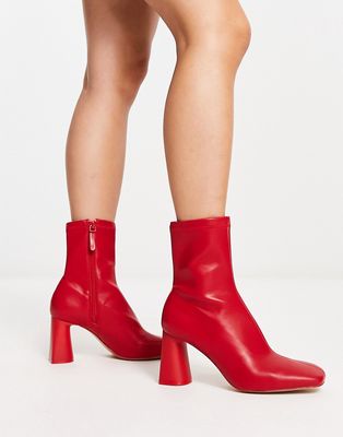 Stradivarius mid heel sock boot in red