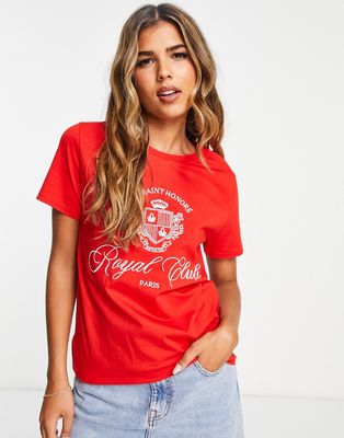 Stradivarius oversized embroidered t-shirt in red