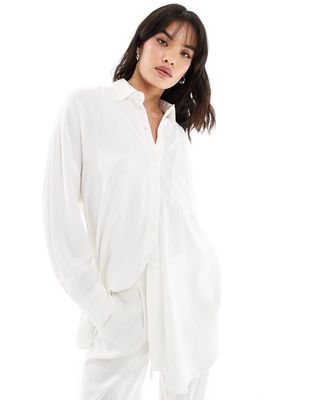 Stradivarius oversized linen mix shirt in white