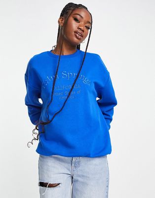 Stradivarius oversized sweatshirt with embroidery in blue
