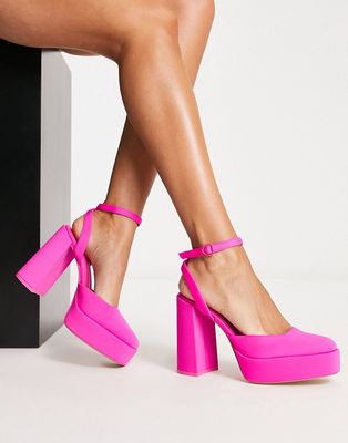 Stradivarius platform heeled sandal in pop pink