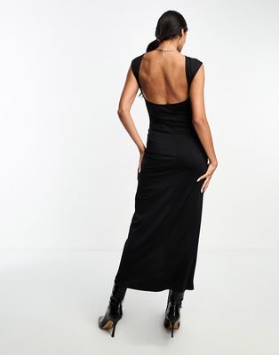 Stradivarius seamless maxi dress with open back in black