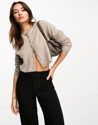 Stradivarius soft touch cardigan in taupe-Brown