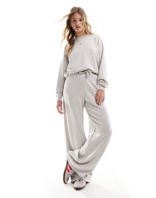Stradivarius soft touch wide leg sweatpants in ice - part of a set-White