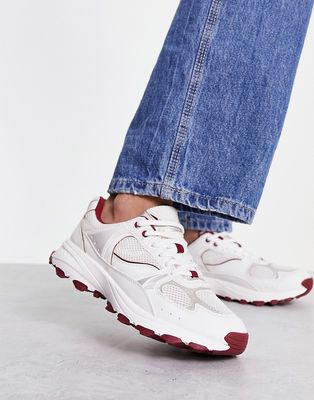 Stradivarius sporty dad sneakers in white and burgundy