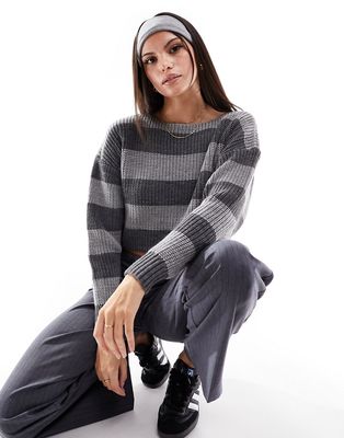 Stradivarius STR slouchy knit sweater in gray stripe