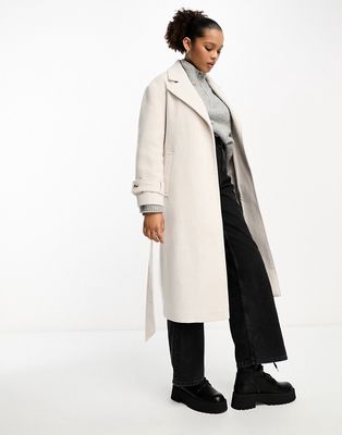 Stradivarius tailored belted coat in off white