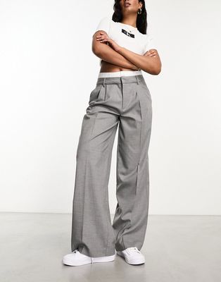 Stradivarius tailored pants with boxer waistband in black