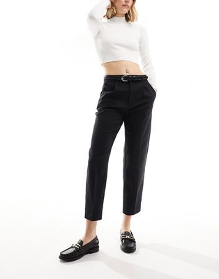 Stradivarius tailored pleat front cropped pants in black
