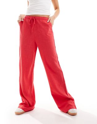 Stradivarius tailored pull on pants with linen in red