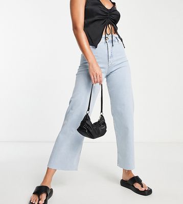 Stradivarius Tall minimal wide leg cropped jean in light wash-Blue