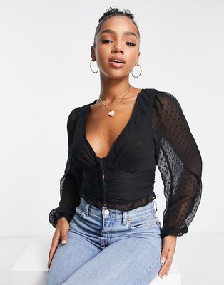 Stradivarius textured corset blouse in black