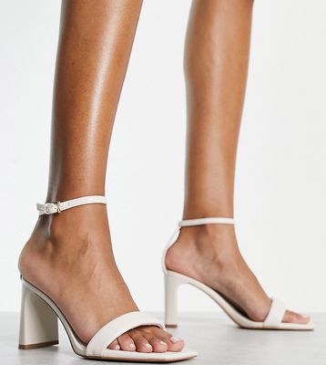Stradivarius Wide Fit strappy heeled sandal in white