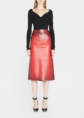 Straight Leather Midi Skirt