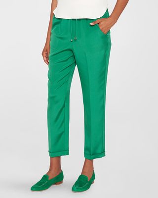 Straight-Leg Ankle Satin Pull-On Trousers