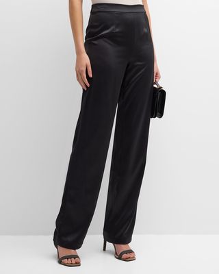 Straight-Leg Crepe De Chine Pants