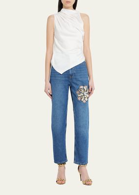 Straight-Leg Jeans with Mussel Flower Detail