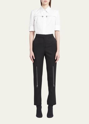 Straight-Leg Wool Trousers with Zipper Details