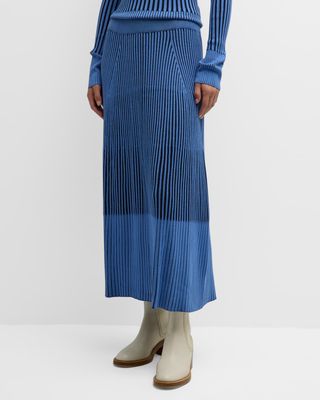 Straight Ribbed Knit Midi Skirt