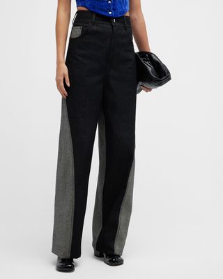 Straight Two-Toned Wave Ankle Pants