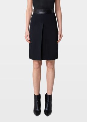 Straight Wool Skirt with Vegan-Leather Waistband